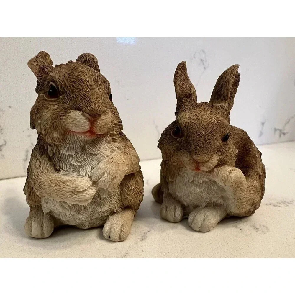 SOLD ebay Vintage Pair of Bunnies Rabbits Resin - Picture 2 of 8